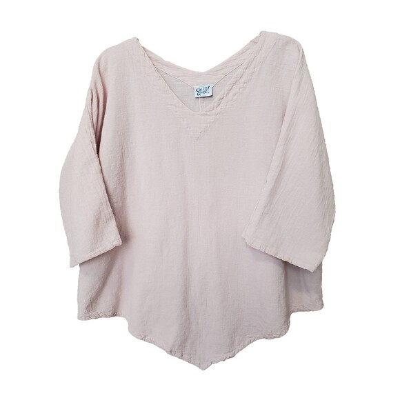 Oh My Gauze! Cotton Gauze Pink Dolman Sleeve Double V-Neck Top Size 3 (XXL) - Picture 1 of 6